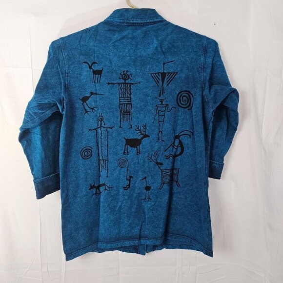 Bfofo Shacket Womens Large Sweatshirt Jacket Acid Wash Cave Art Tribal Southwest - Picture 2 of 10